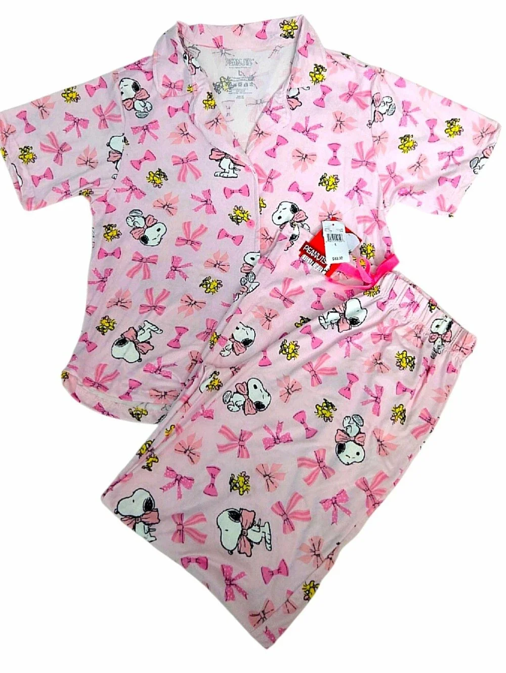 Peanuts Pink Snoopy & Woodstock Coquette Bows Pajama Set